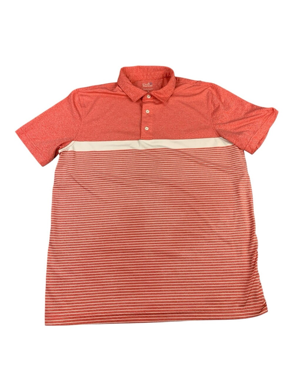 Performance Golf Polo Shirt, Peach Striped, Moisture Wicking, Men’s Size XL